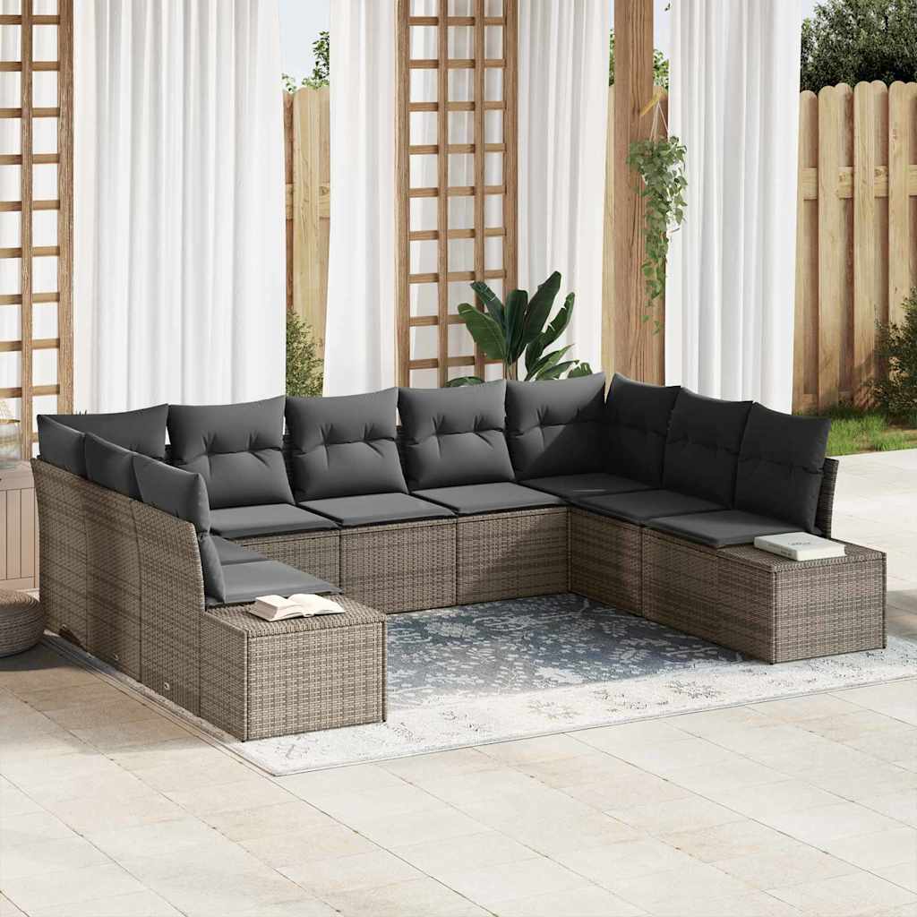 Conjunto de Sofá de Jardim com almofada 9 pcs Cinzeto vime PE