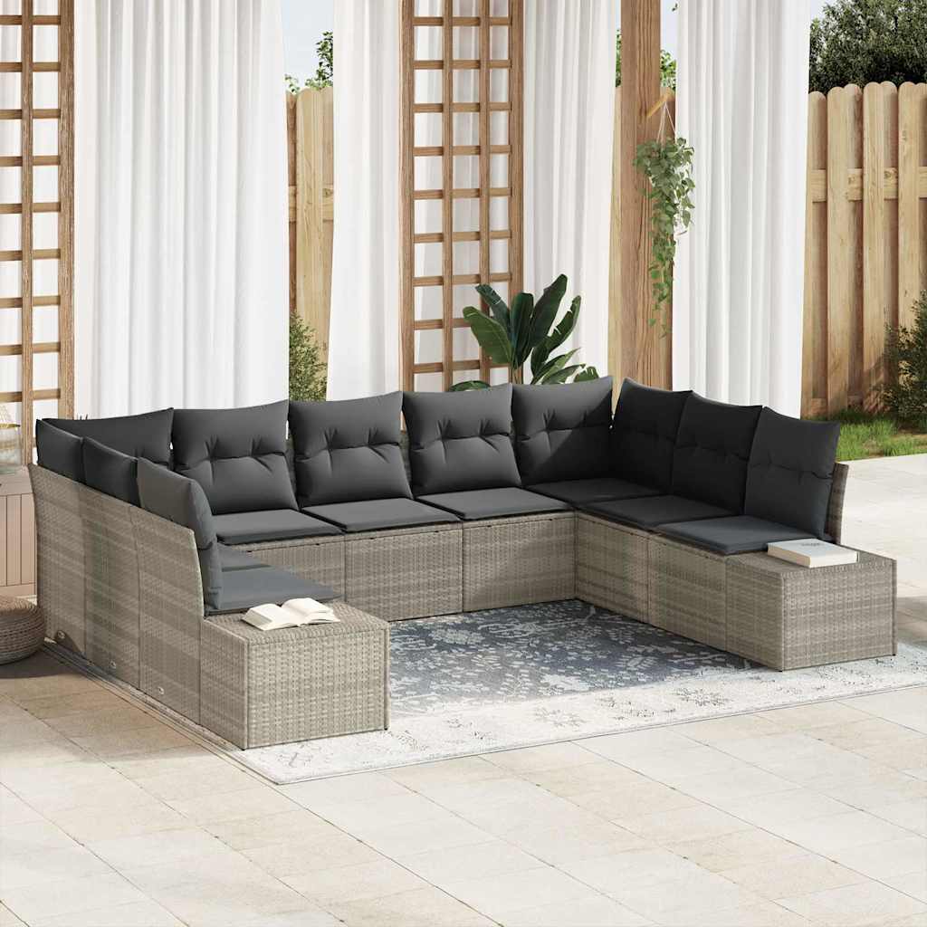 Conjunto de Sofá de Jardim 9 pcs Cinzento-claro vime PE