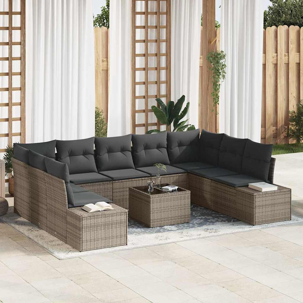 Conjunto de Sofá de Jardim com almofada 10 pcs Cinzeto vime PE