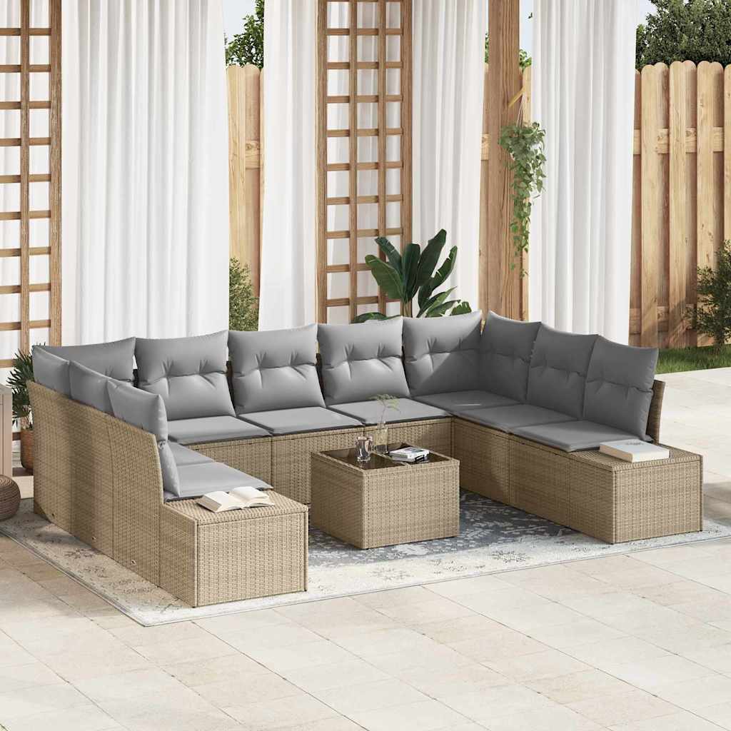 Conjunto de Sofá de Jardim 10 pcs Bege Rattan Sintético