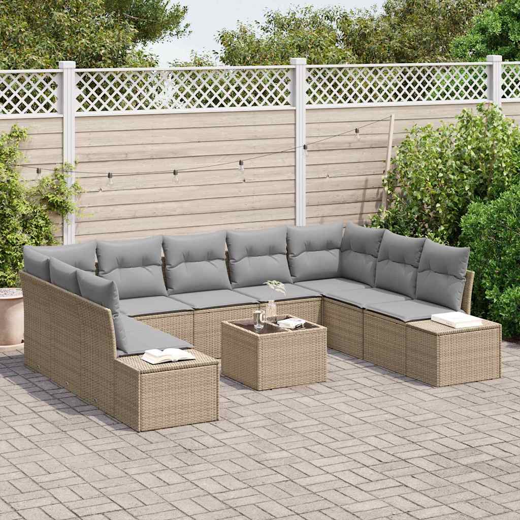 Conjunto de Sofá de Jardim 10 pcs Bege Rattan Sintético
