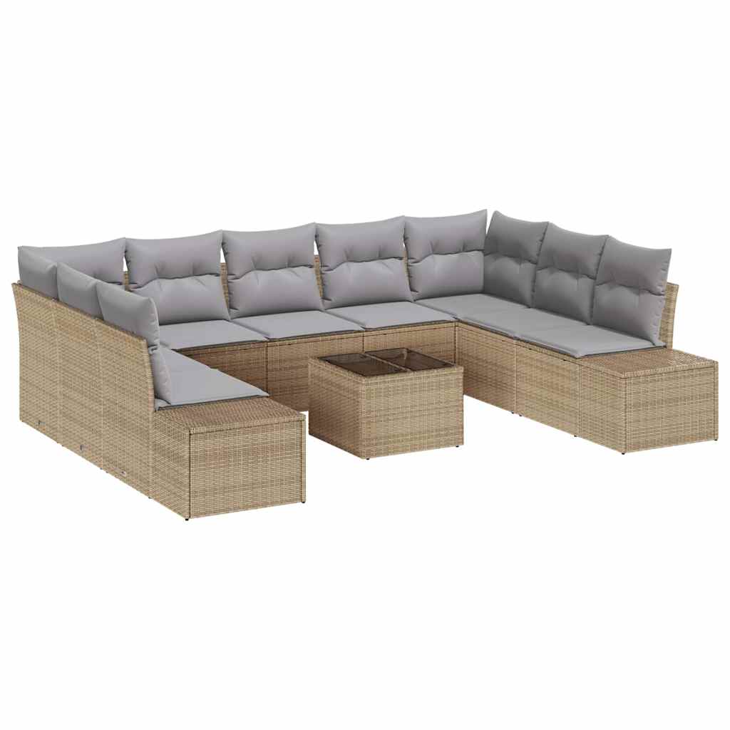 Conjunto de Sofá de Jardim 10 pcs Bege Rattan Sintético