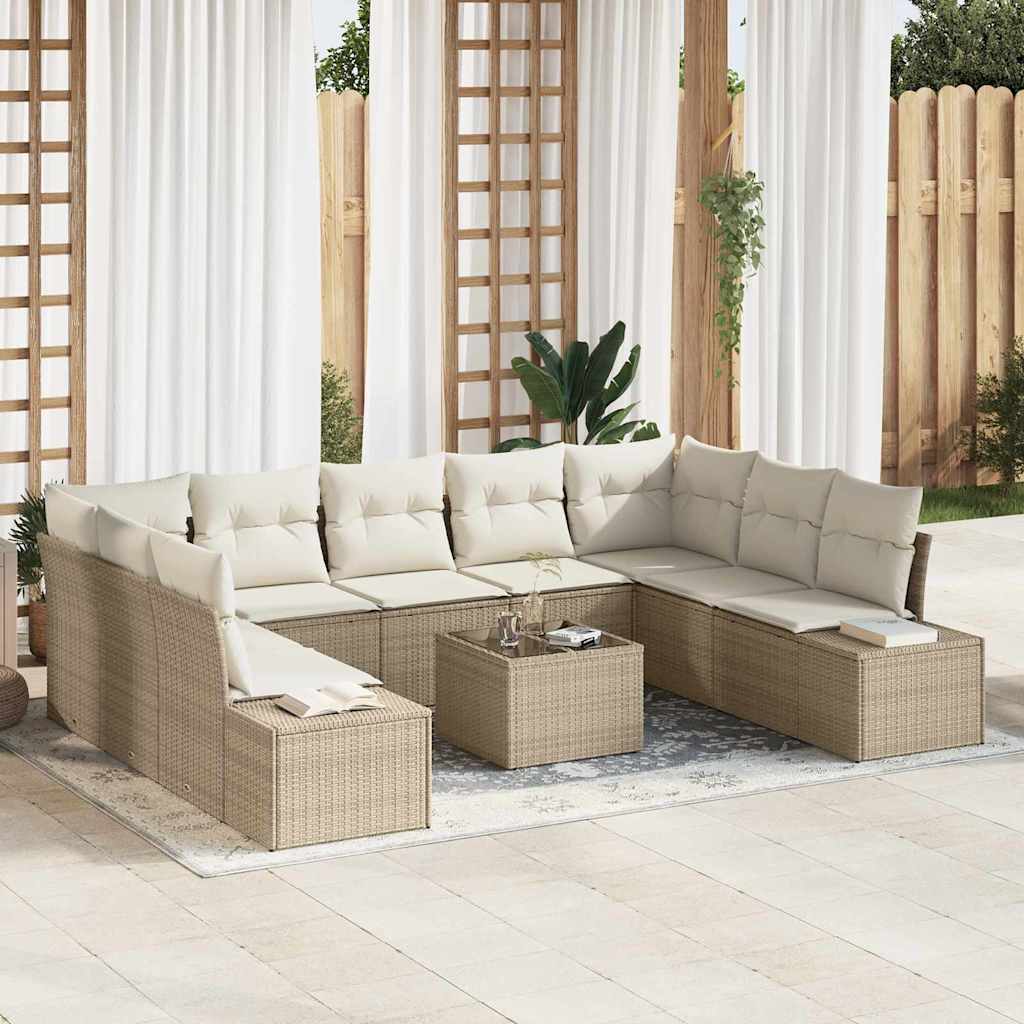 Conjunto de Sofá de Jardim 10 pcs Bege Rattan Sintético