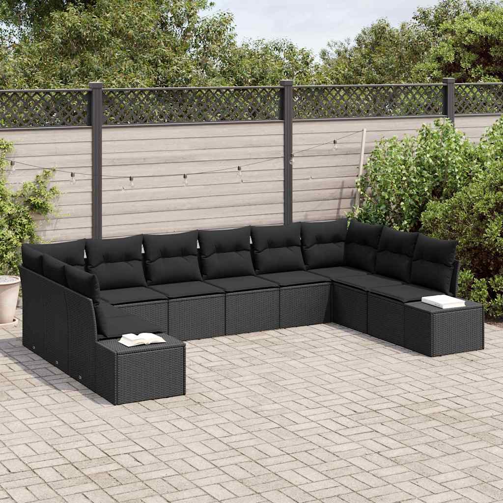 Conjunto de Sofá de Jardim com almofada 10 pcs Preto vime PE