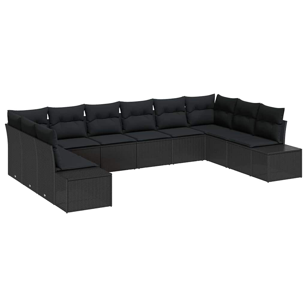 Conjunto de Sofá de Jardim com almofada 10 pcs Preto vime PE