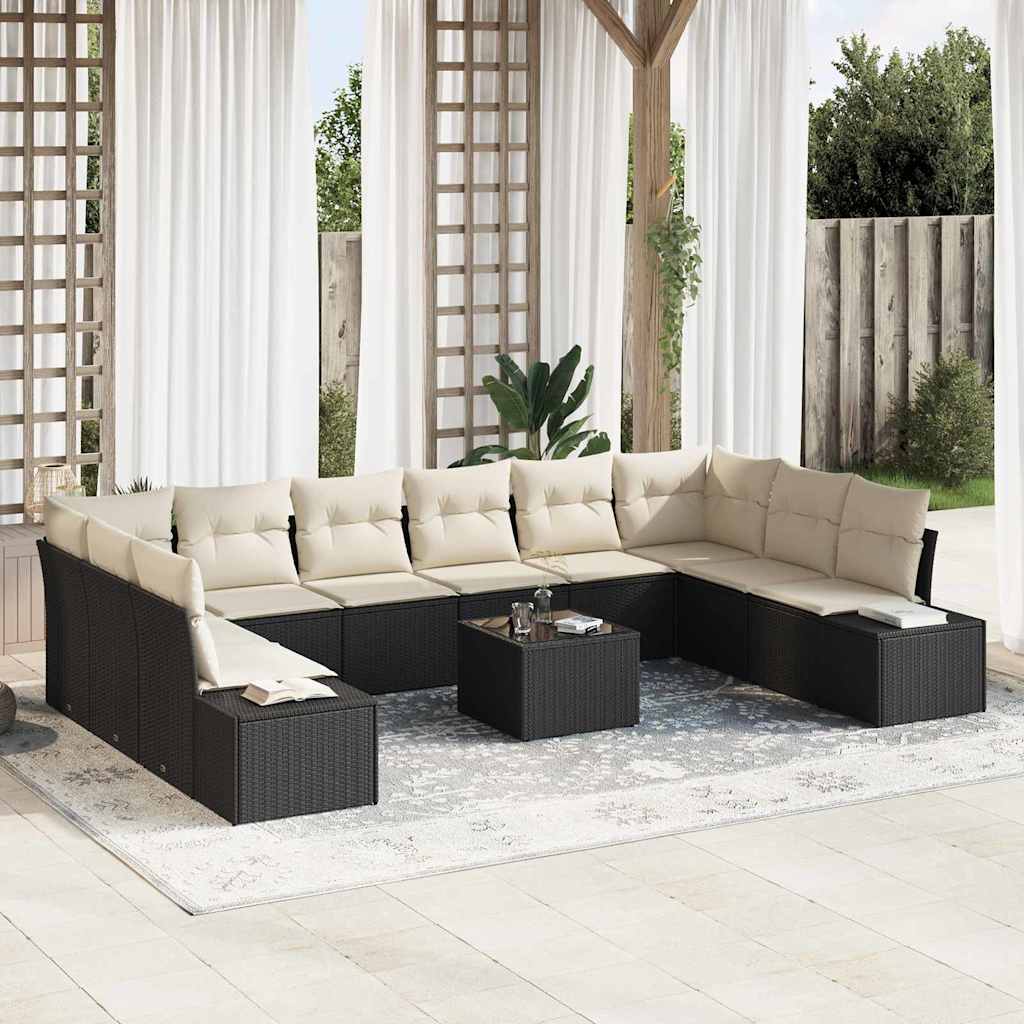 Conjunto de Sofá de Jardim com almofada 11 pcs Preto vime PE