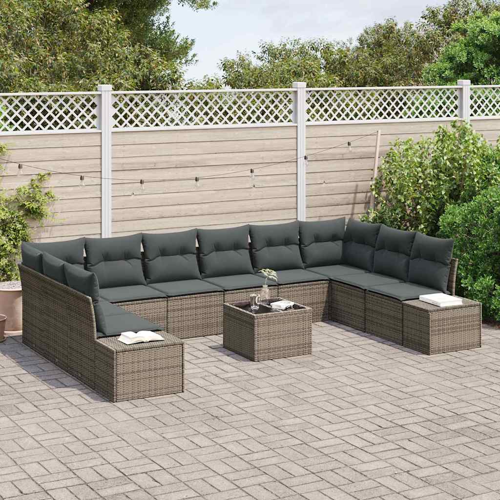 Conjunto de Sofá de Jardim com almofada 11 pcs Cinzeto vime PE