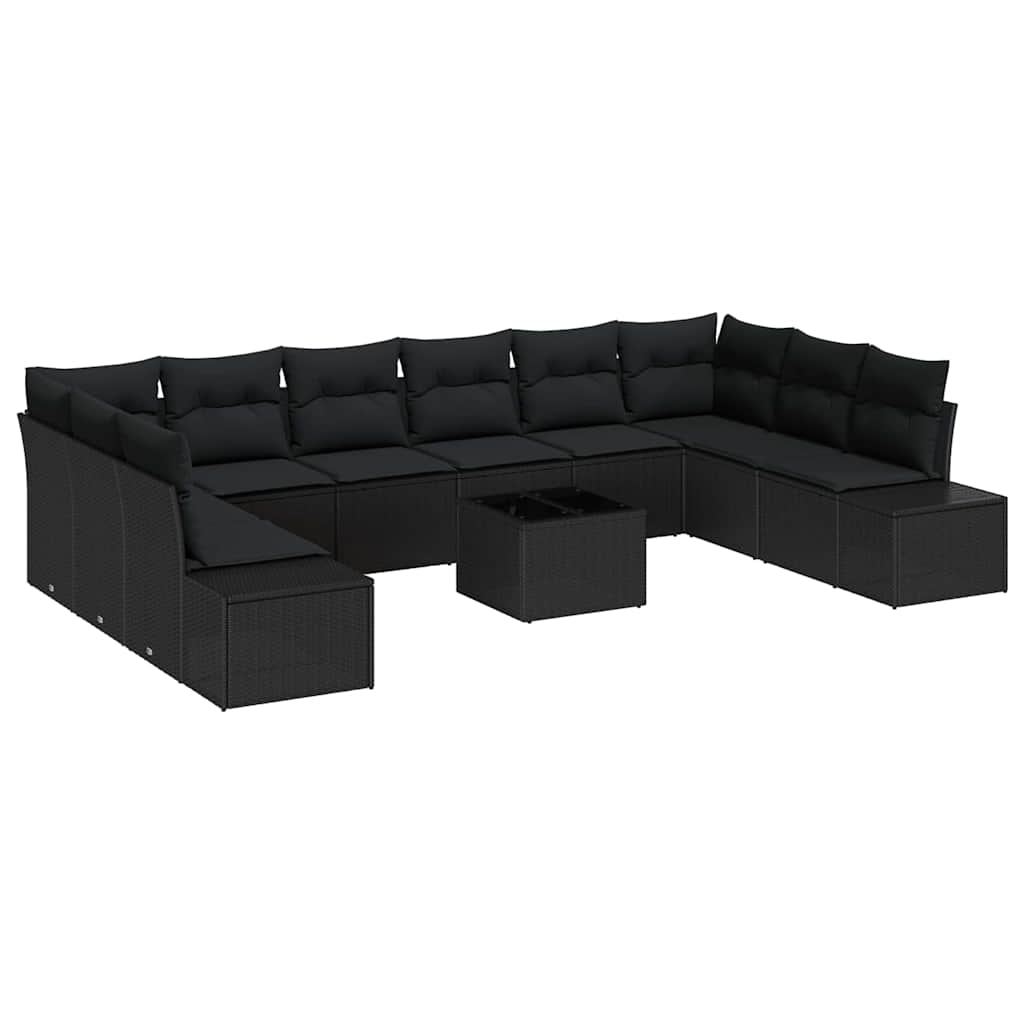 Conjunto de Sofá de Jardim com almofada 11 pcs Preto vime PE