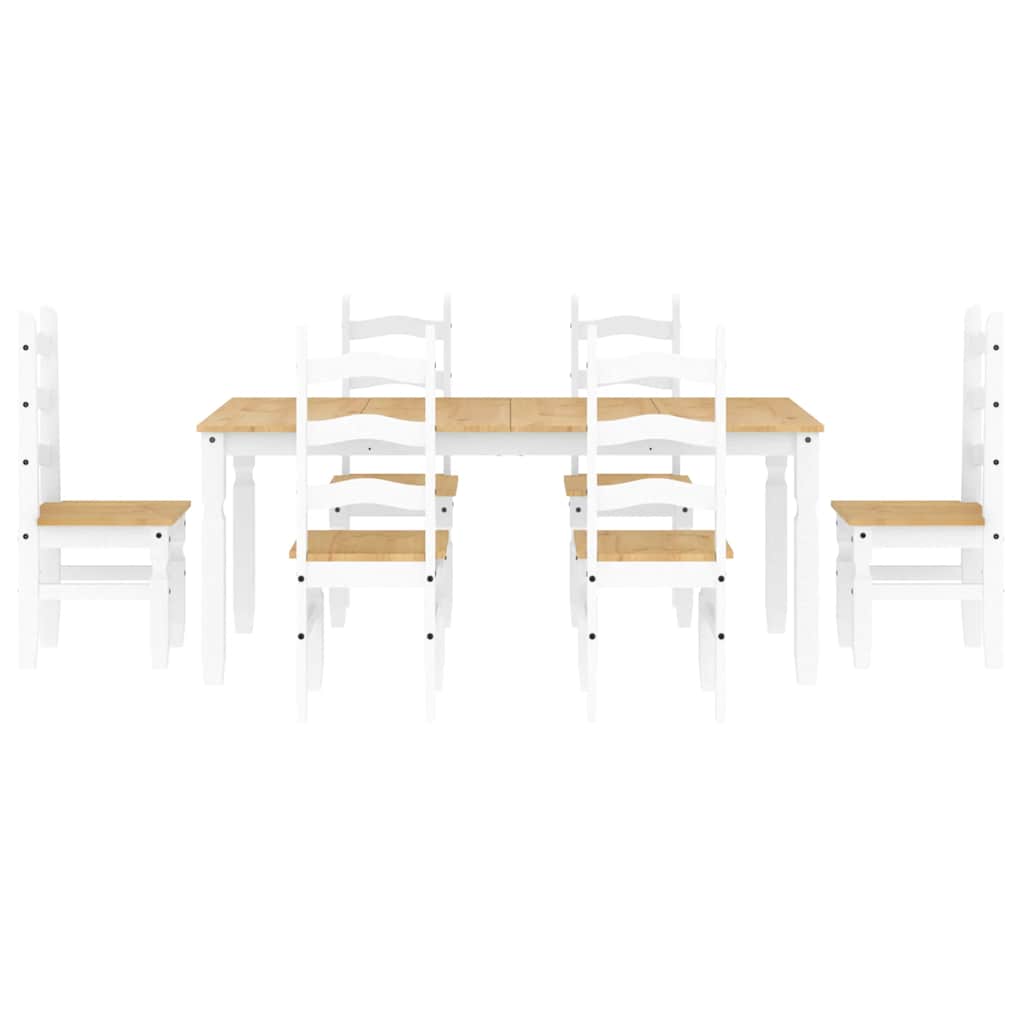 7 pcs conjunto de jantar Panama madeira pinho maciça branco