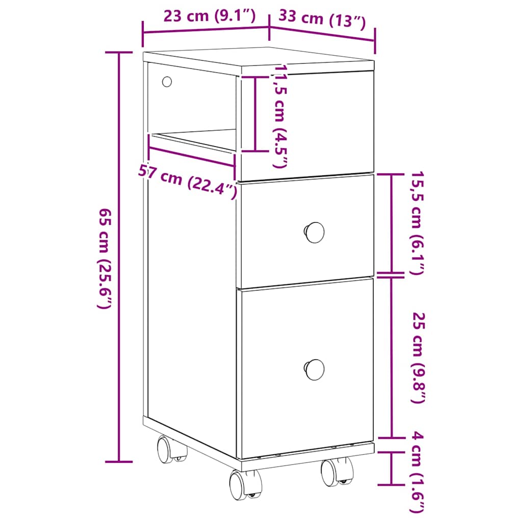 Conjunto de Móveis para Banheiro Carvalho Preto 33 x 23 x 65 cm
