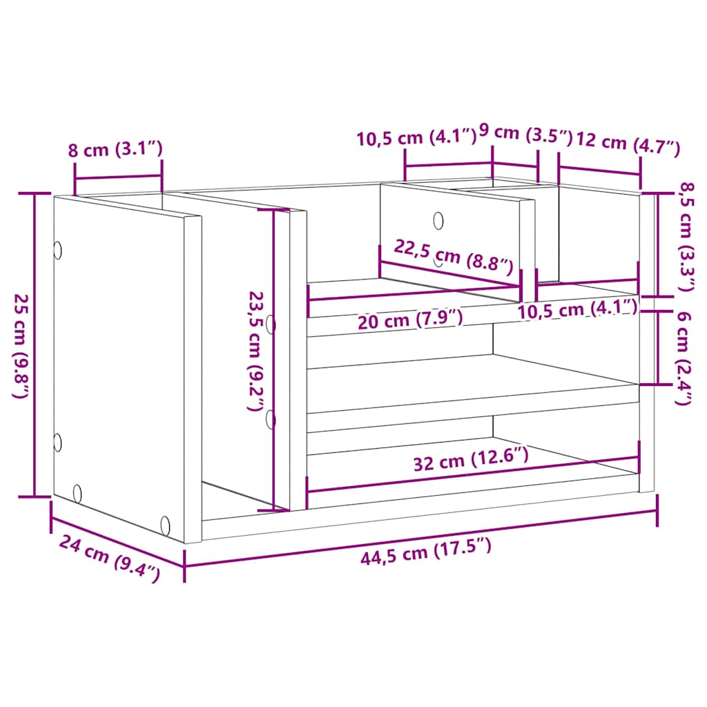 Organizador de Mesa Madeira Antiga 44.5 x 24 x 25 cm