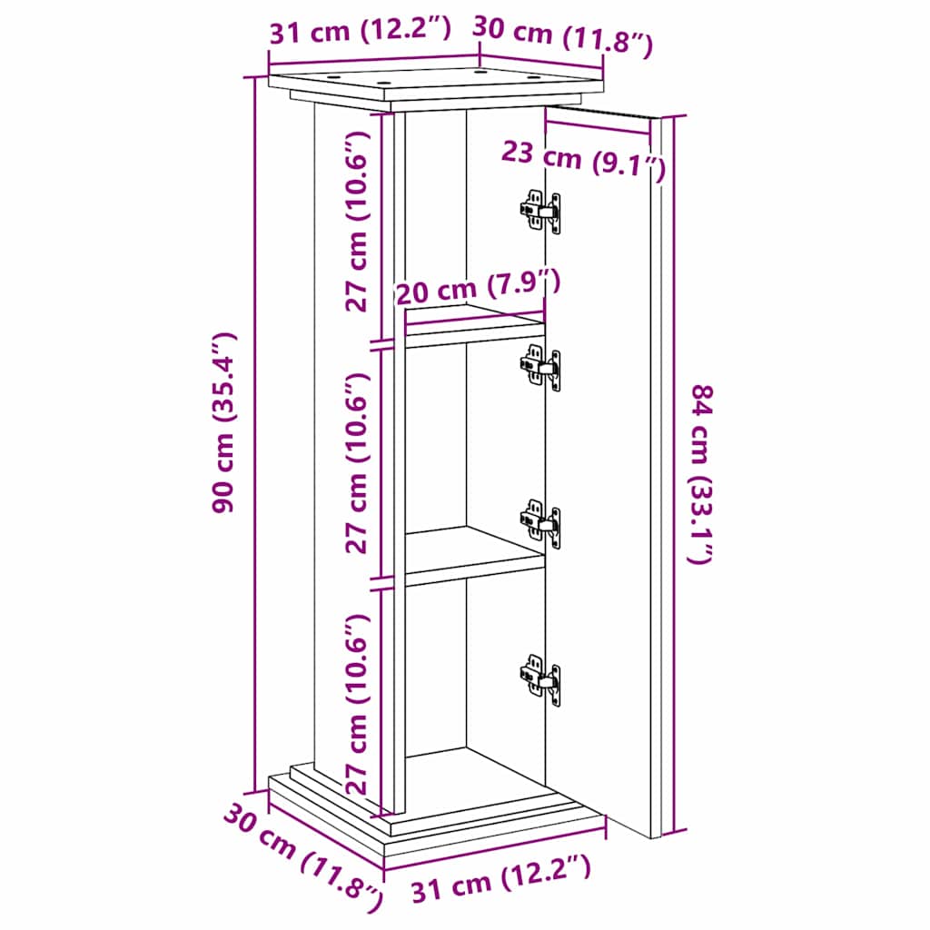 Suporte de Exibição com porta Carvalho Preto 31 x 30 x 90 cm