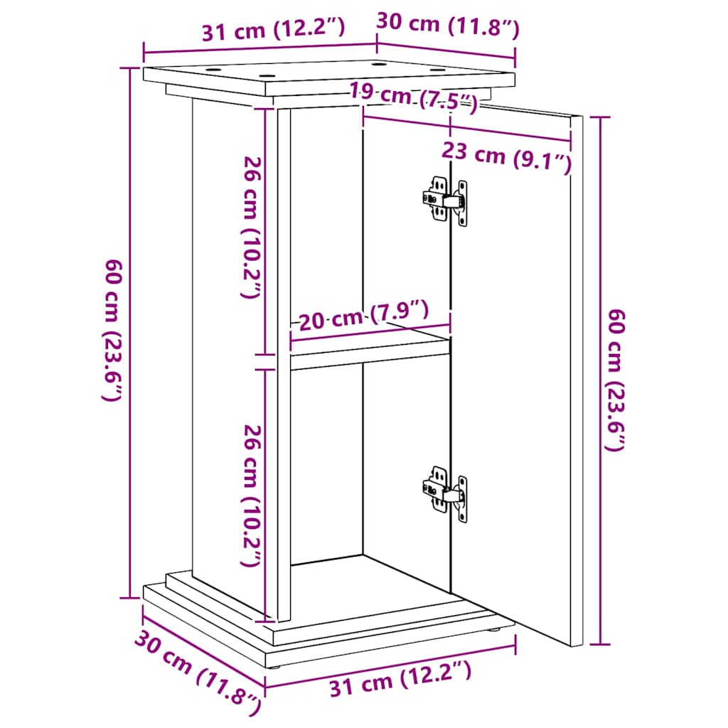 Suporte de Exibição com porta Carvalho Preto 31 x 30 x 60 cm