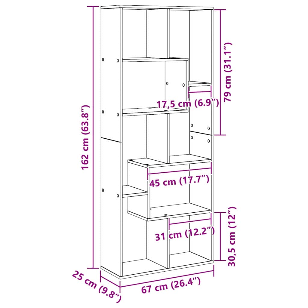 Estante Carvalho preto 67 x 25 x 161.5 cm Madeira processada