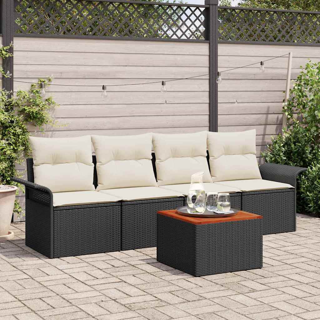 Conjunto de Sofá de Jardim 5 pcs Preto Rattan Sintético