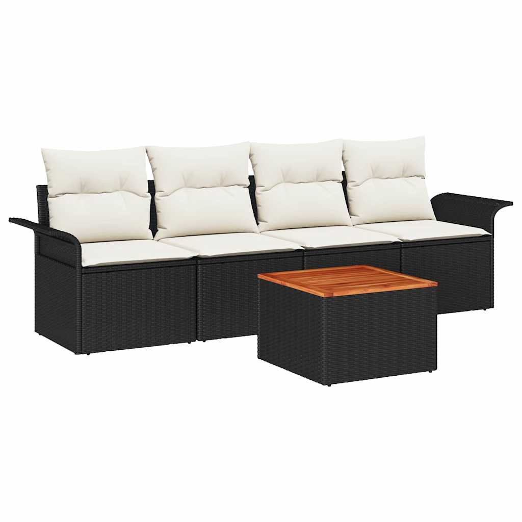Conjunto de Sofá de Jardim 5 pcs Preto Rattan Sintético