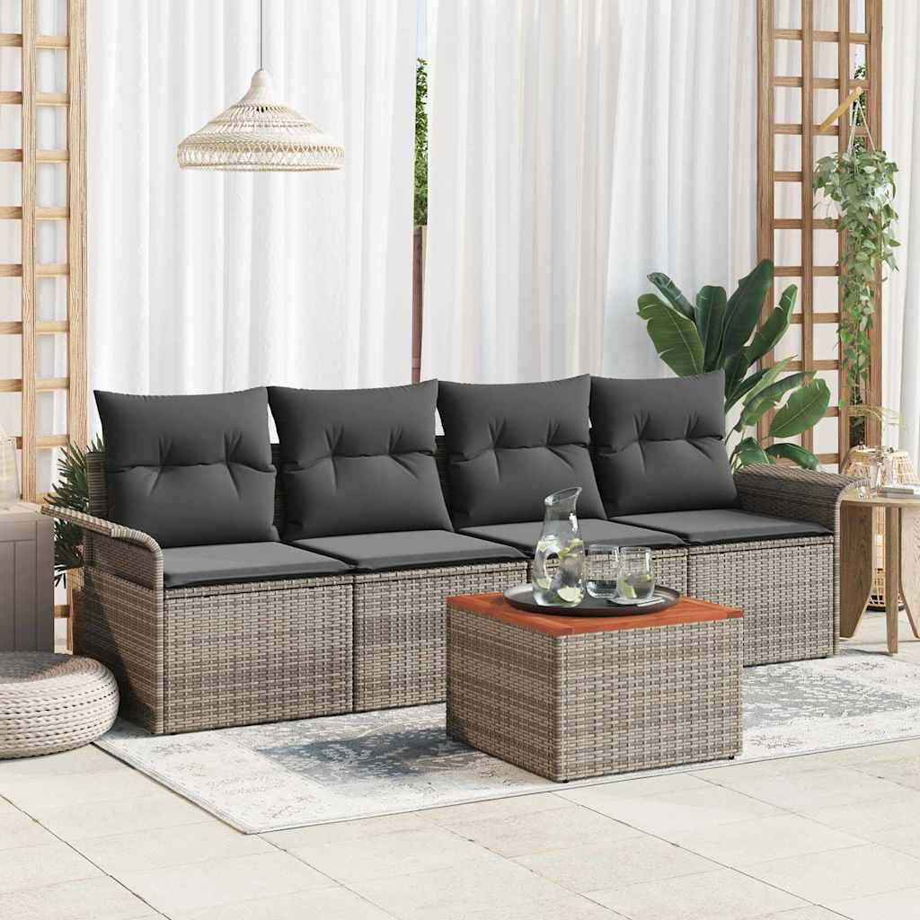 Conjunto de Sofá de Jardim 5 pcs Cinzeto Rattan Sintético