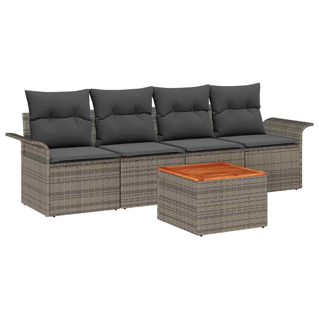 Conjunto de Sofá de Jardim 5 pcs Cinzeto Rattan Sintético