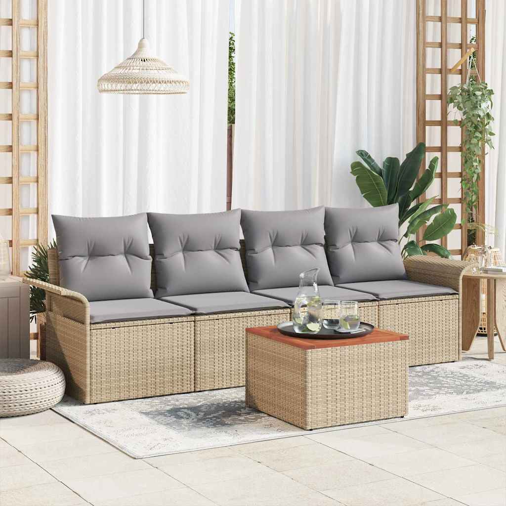Conjunto de Sofá de Jardim 5 pcs Bege Rattan Sintético