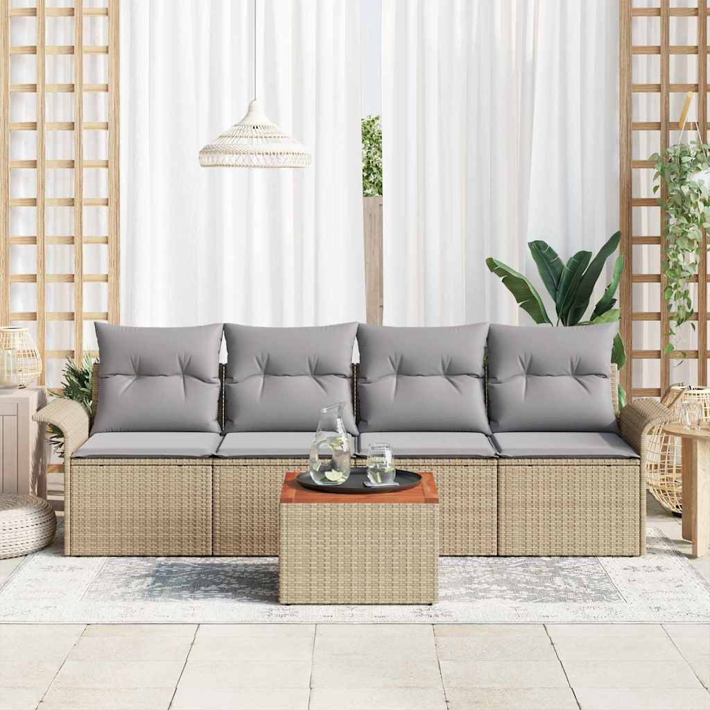 Conjunto de Sofá de Jardim 5 pcs Bege Rattan Sintético