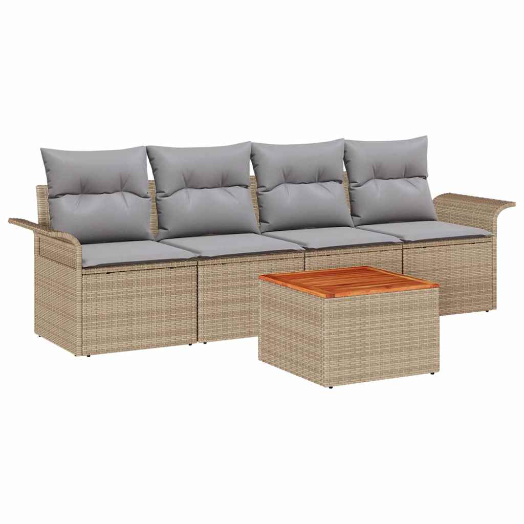 Conjunto de Sofá de Jardim 5 pcs Bege Rattan Sintético
