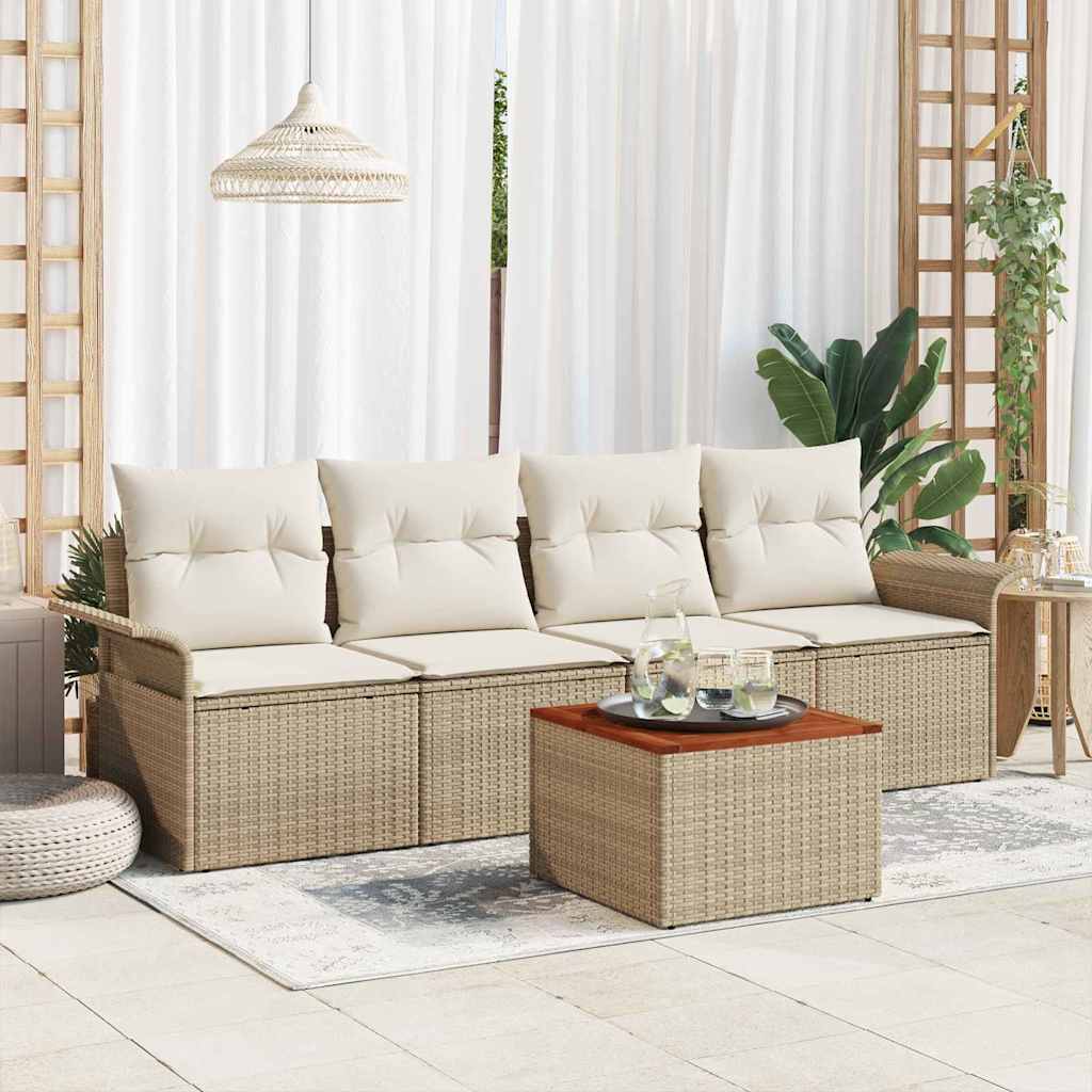 Conjunto de Sofá de Jardim 5 pcs Bege Rattan Sintético