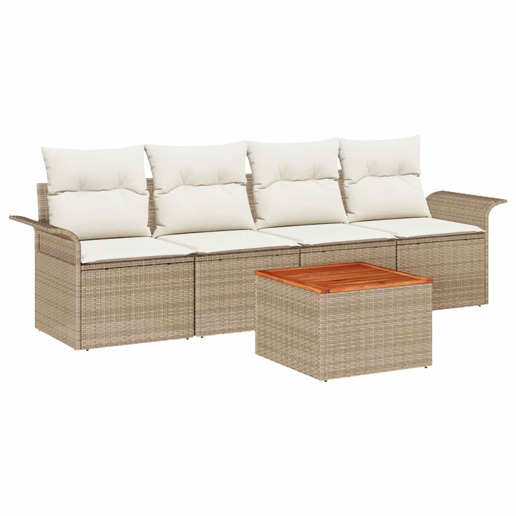 Conjunto de Sofá de Jardim 5 pcs Bege Rattan Sintético