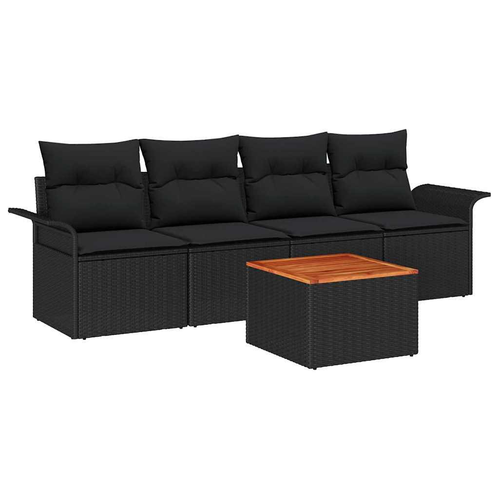 Conjunto de Sofá de Jardim 5 pcs Preto Rattan Sintético