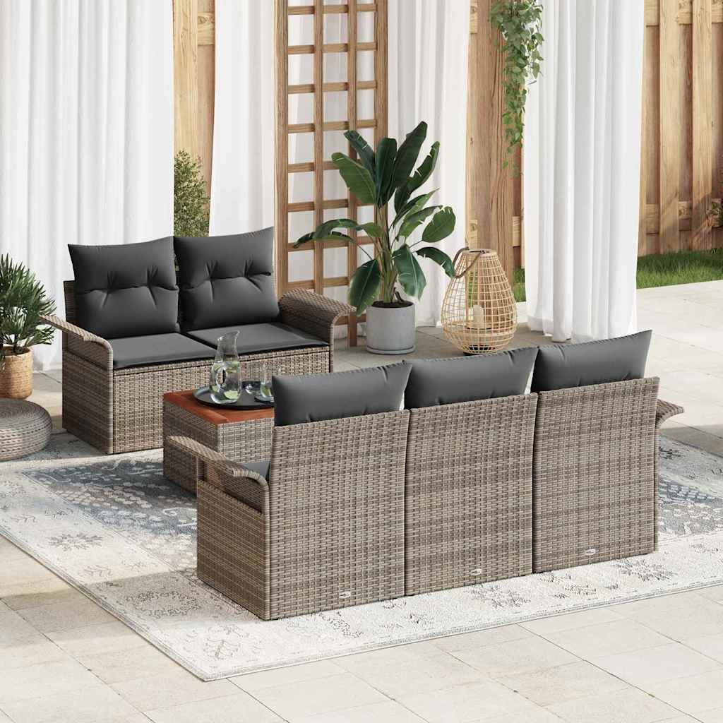 Conjunto de Sofá de Jardim 6 pcs Cinzeto Rattan Sintético