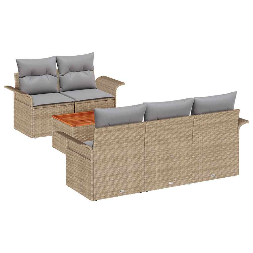 Conjunto de Sofá de Jardim 6 pcs Bege Rattan Sintético