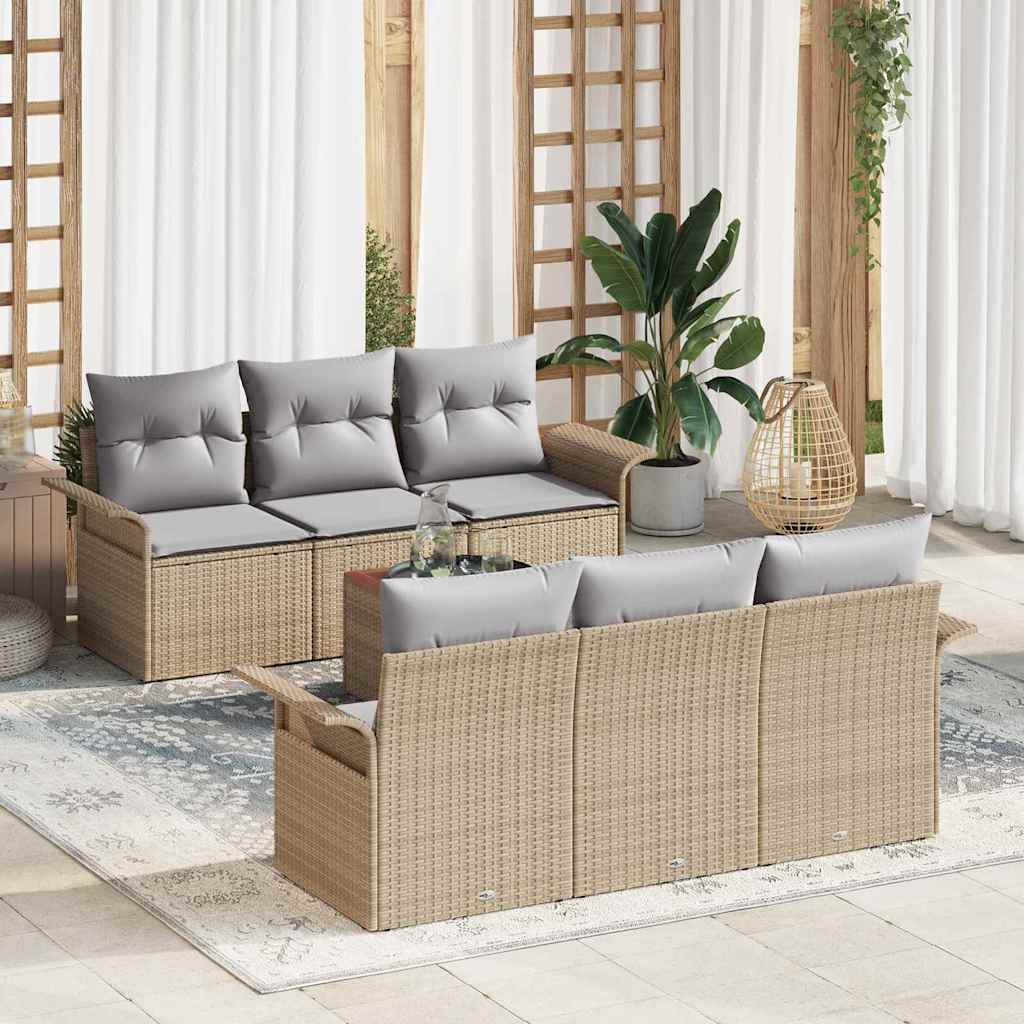 Conjunto de Sofá de Jardim 7 pcs Bege Rattan Sintético