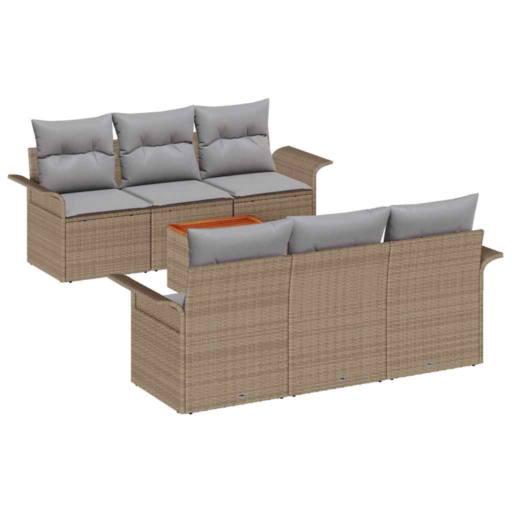 Conjunto de Sofá de Jardim 7 pcs Bege Rattan Sintético