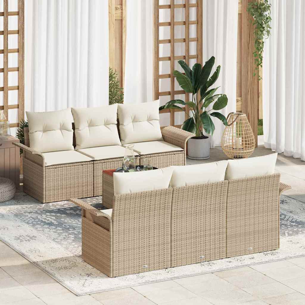 Conjunto de Sofá de Jardim 7 pcs Bege Rattan Sintético