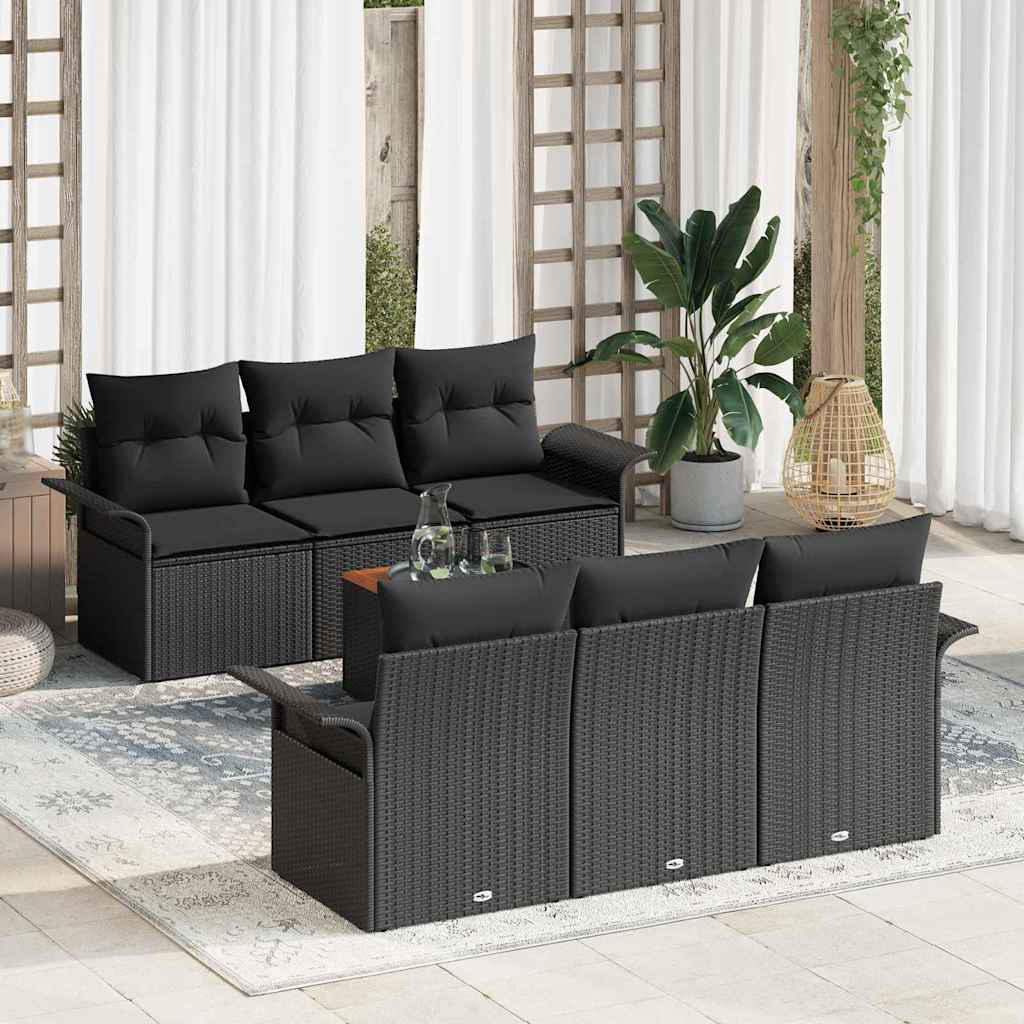 Conjunto de Sofá de Jardim 7 pcs Preto Rattan Sintético