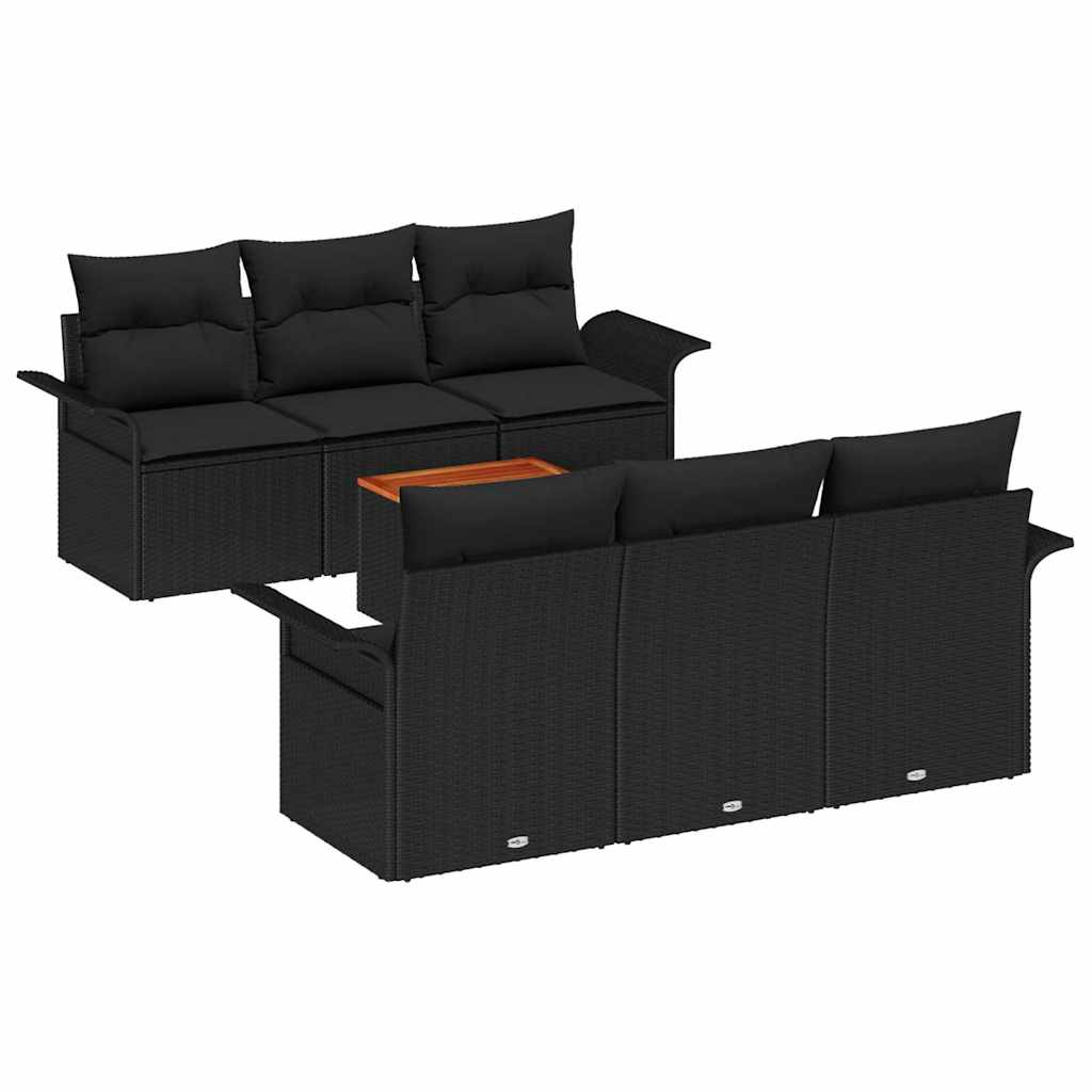 Conjunto de Sofá de Jardim 7 pcs Preto Rattan Sintético