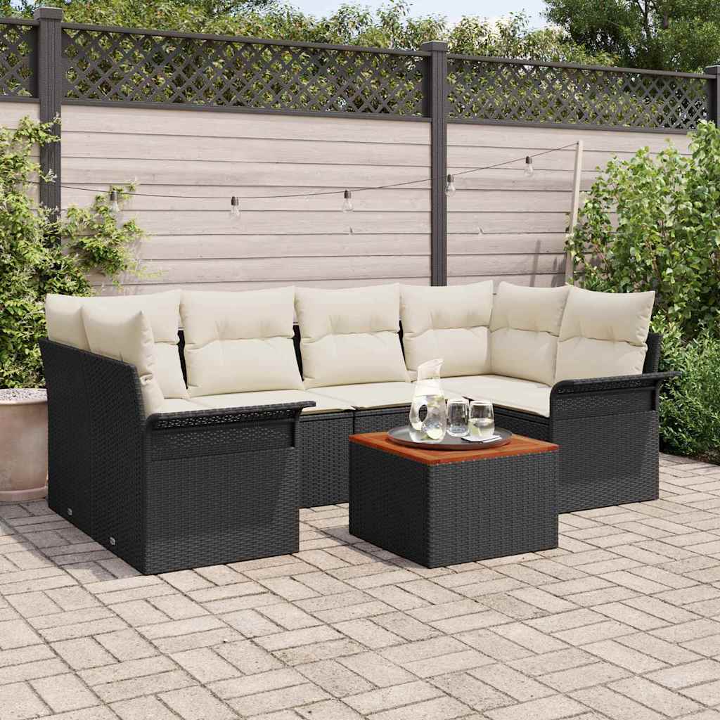 Conjunto de Sofá de Jardim 7 pcs Preto Rattan Sintético