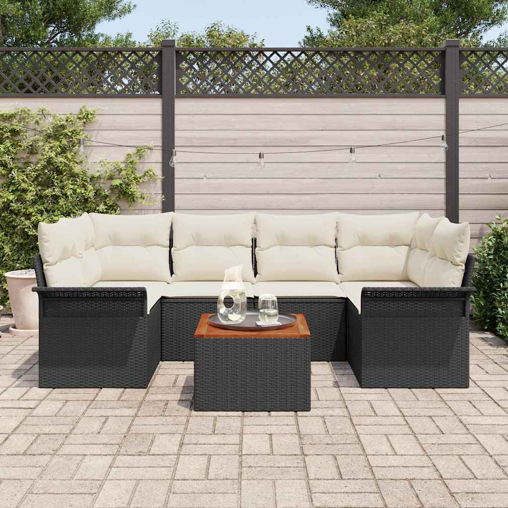 Conjunto de Sofá de Jardim 7 pcs Preto Rattan Sintético