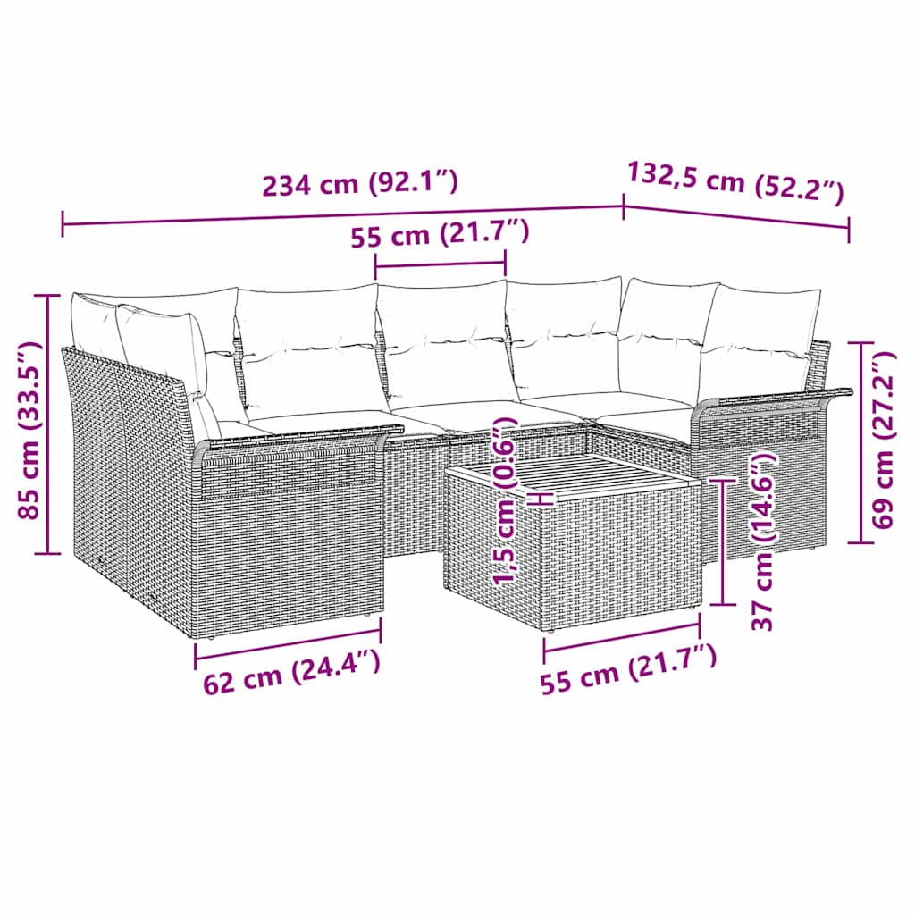 Conjunto de Sofá de Jardim 7 pcs Preto Rattan Sintético