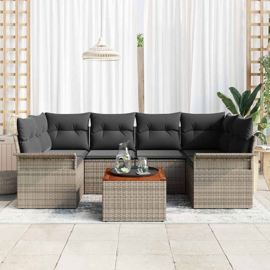 Conjunto de Sofá de Jardim 7 pcs Cinzeto Rattan Sintético
