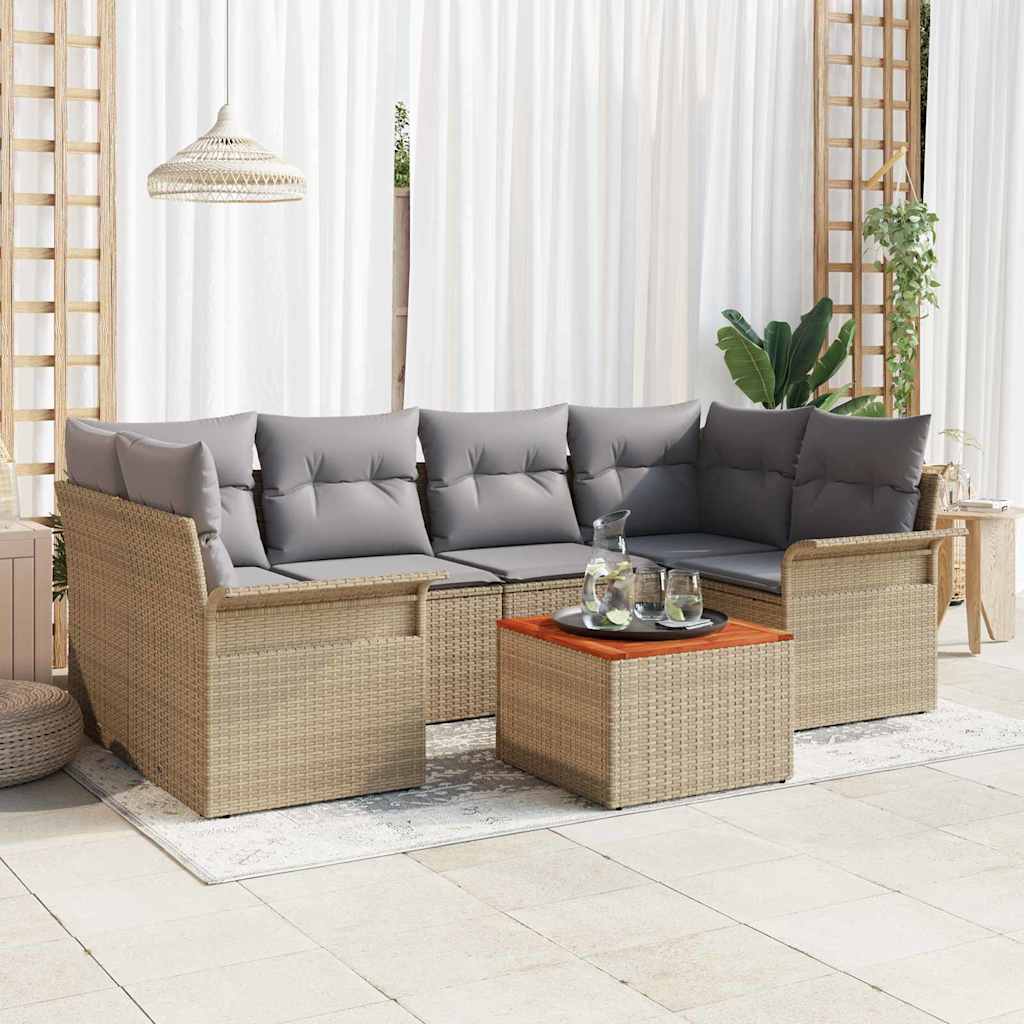 Conjunto de Sofá de Jardim 7 pcs Bege Rattan Sintético