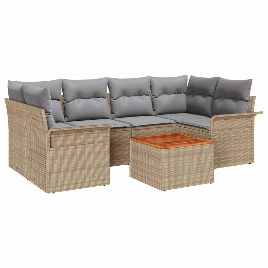 Conjunto de Sofá de Jardim 7 pcs Bege Rattan Sintético