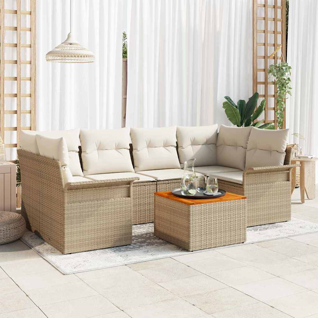 Conjunto de Sofá de Jardim 7 pcs Bege Rattan Sintético