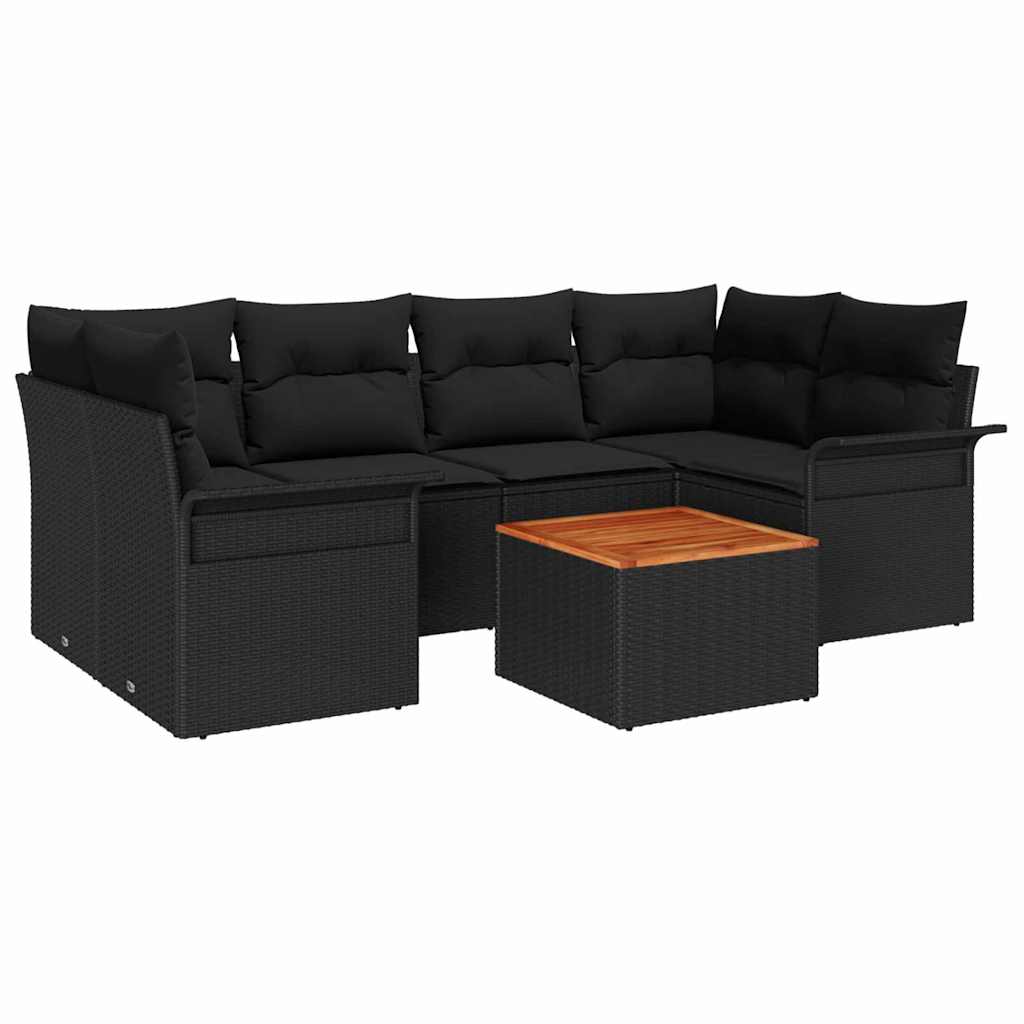 Conjunto de Sofá de Jardim 7 pcs Preto Rattan Sintético