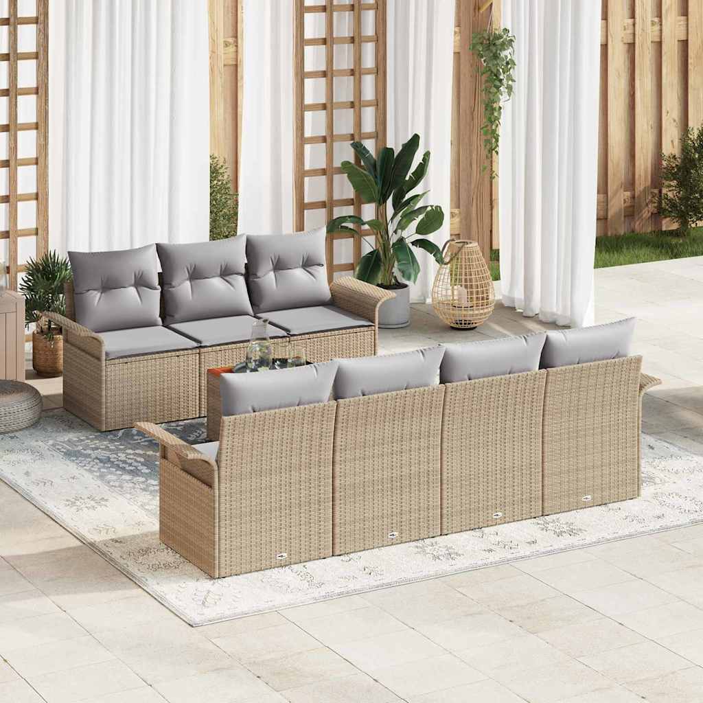 Conjunto de Sofá de Jardim 8 pcs Bege Rattan Sintético