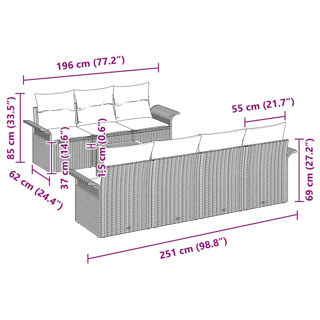 Conjunto de Sofá de Jardim 8 pcs Bege Rattan Sintético