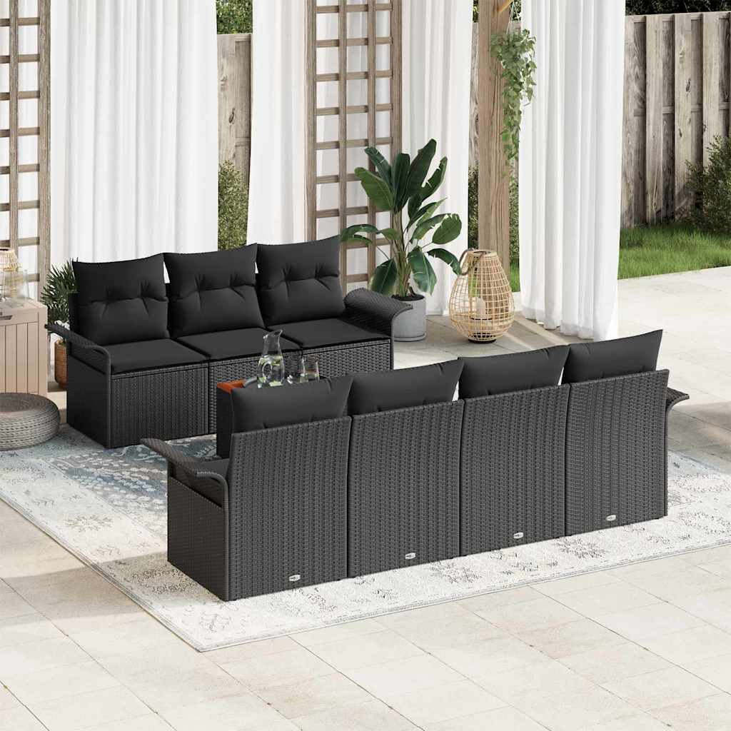 Conjunto de Sofá de Jardim 8 pcs Preto Rattan Sintético