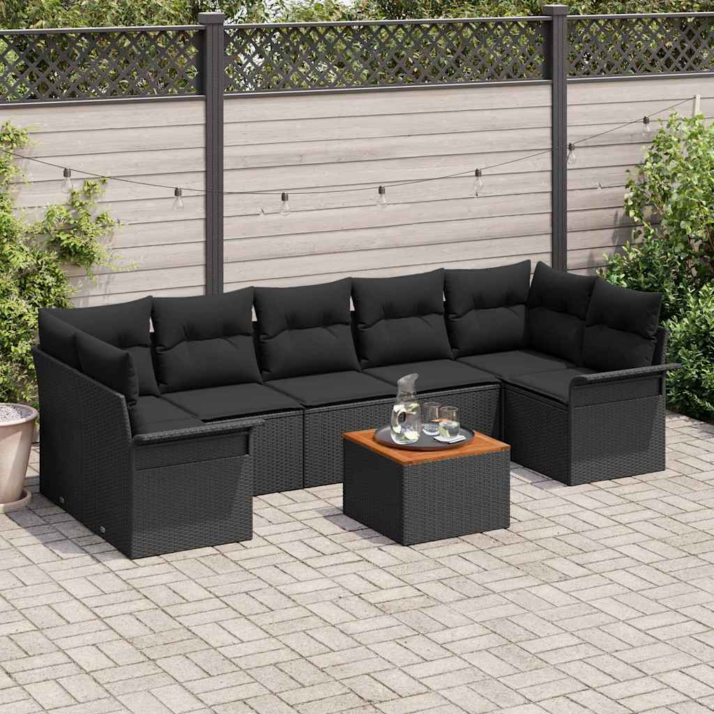 Conjunto de Sofá de Jardim 8 pcs Preto Rattan Sintético