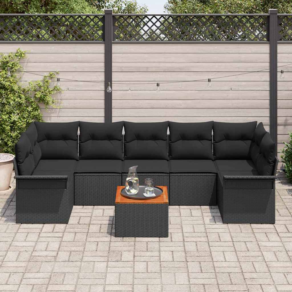 Conjunto de Sofá de Jardim 8 pcs Preto Rattan Sintético