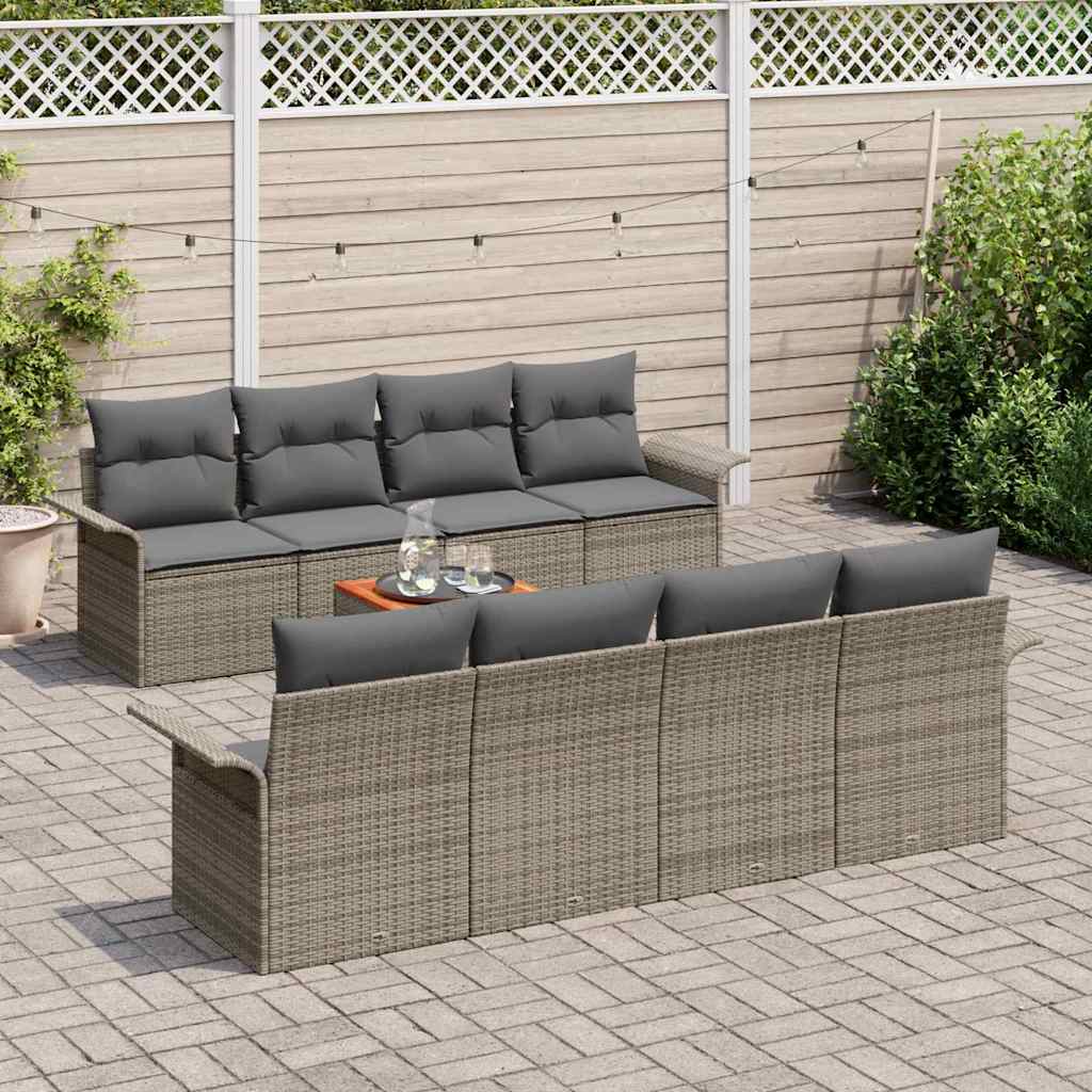 Conjunto de Sofá de Jardim 9 pcs Cinzeto Rattan Sintético