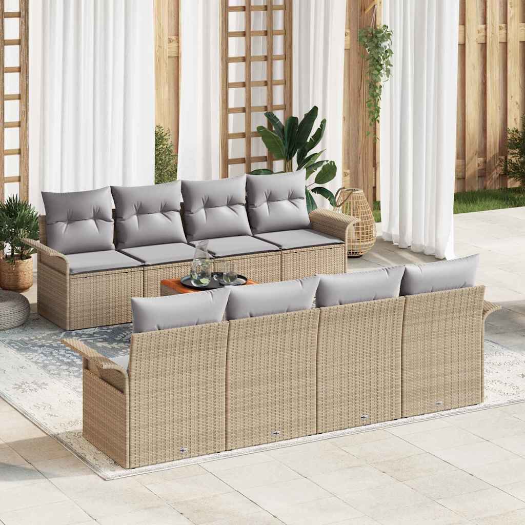 Conjunto de Sofá de Jardim 9 pcs Bege Rattan Sintético